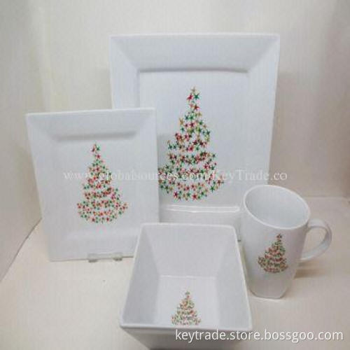 Fine Porcelain 16-piece Dinner Set in Straight Square Shape with Christmas Design